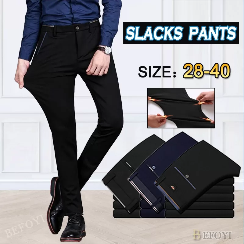 Calças Longas Pretas Elásticas De Nylon Para Escritório Finas De Fato Masculino Negócios Formal Core