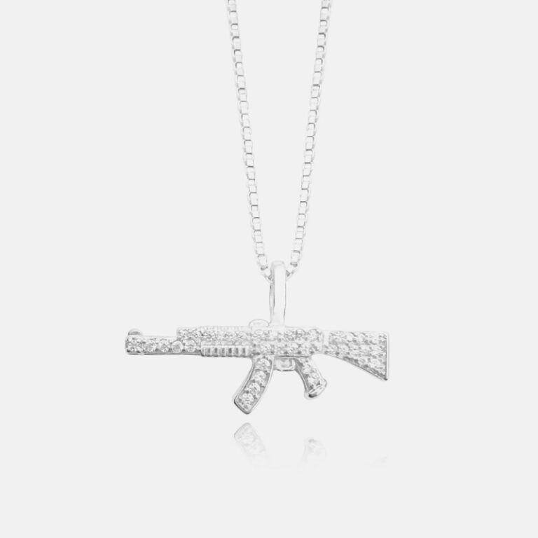 Pingente de Prata 925 Mini Arma Cravejada ICED Ban