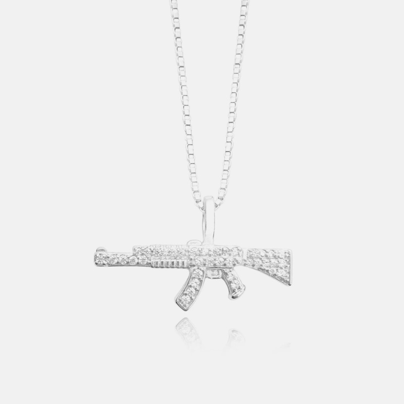 Pingente de Prata 925 Mini Arma Cravejada ICED Banhado