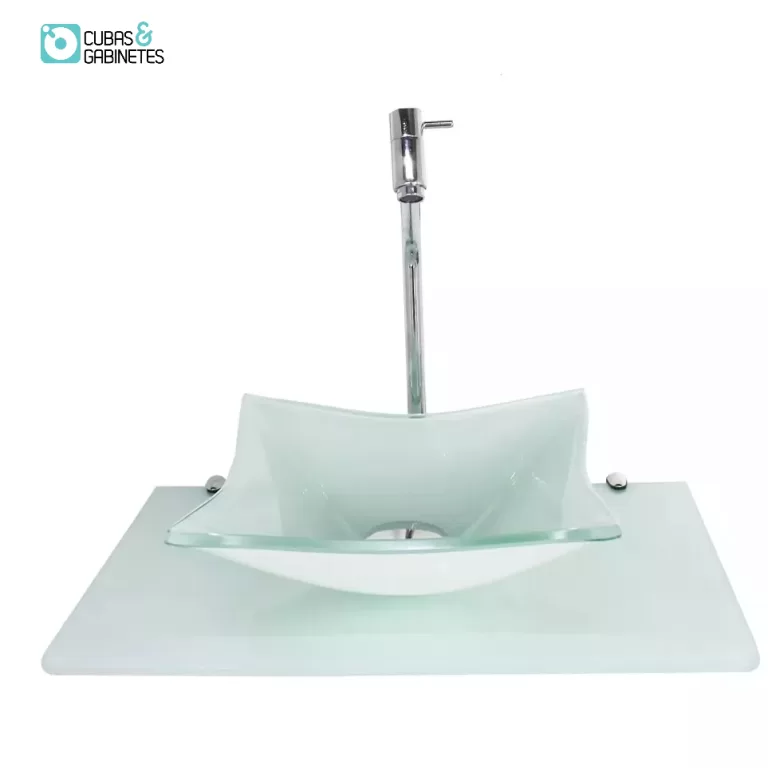 CUBA DE VIDRO 10MM TAMPO 50CM BRANCO FULL COM SUPO