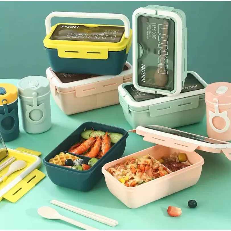 Marmita Pote de Alimentos Lancheira Com Divisórias e Talheres Lunch Box Com Divisória Ecológica 1100