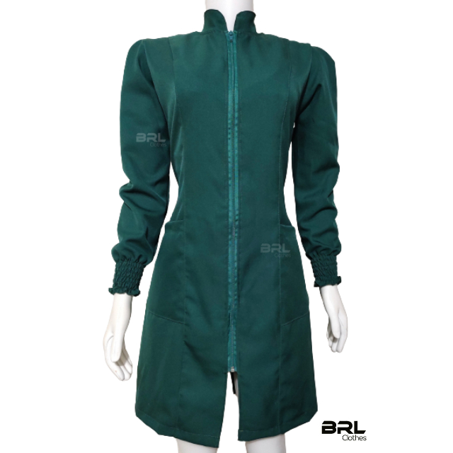 Jaleco Feminino Com Ziper Gabardine Verde Militar,