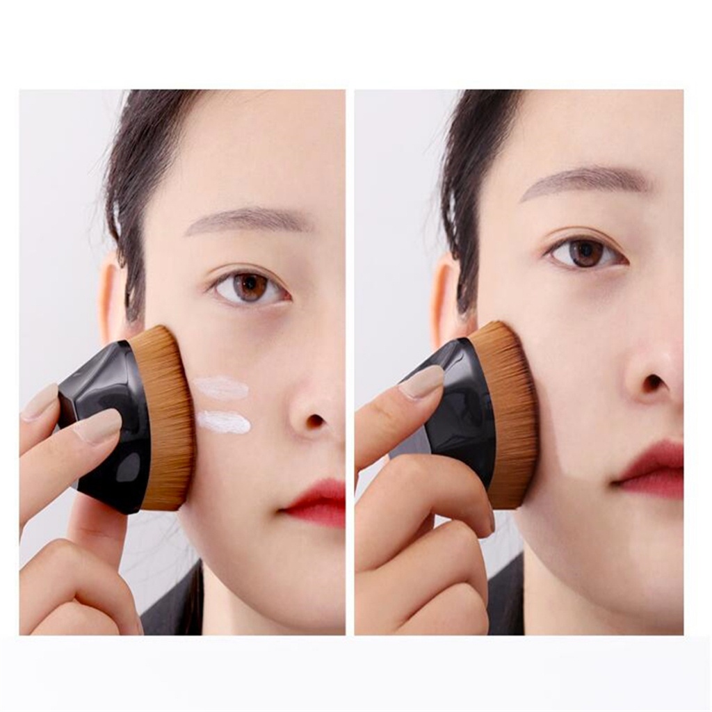 Pincel Kabuki Facial Maquiagem Portátil Oval Cerdas para Aplicação de Base com Estojo