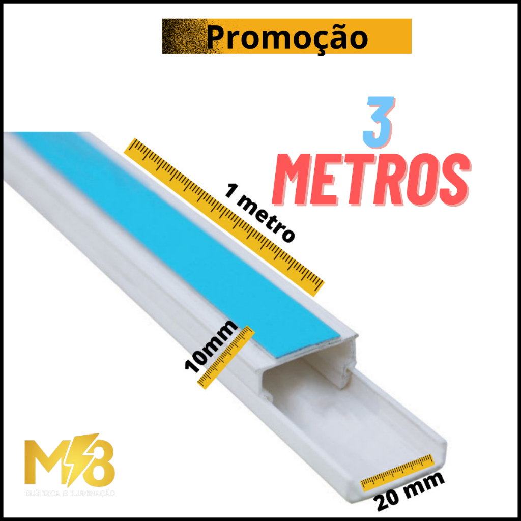 3 Canaleta Organizador de Fios 20x10mm Sistema X Com Fita Adesiva
