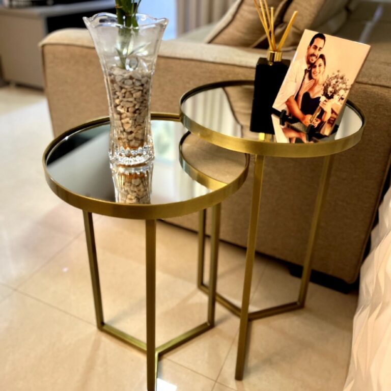 Conjunto de Mesa Lateral Aço Com Espelho Steel Gl
