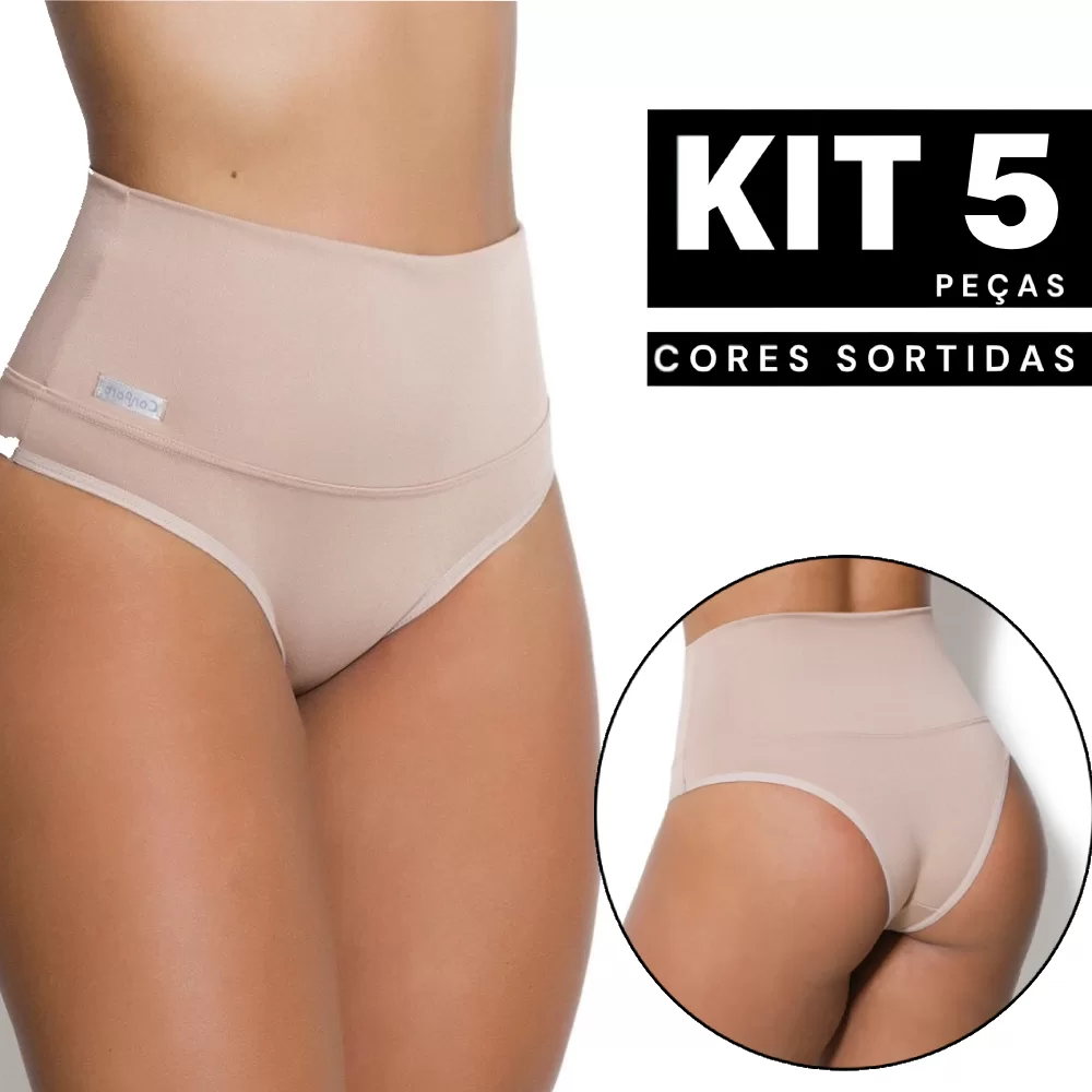 Kit 1 à 5 Calcinha Modeladora em Suplex com Cós Alto Reforçado Confortável para o Dia a Dia Edumara