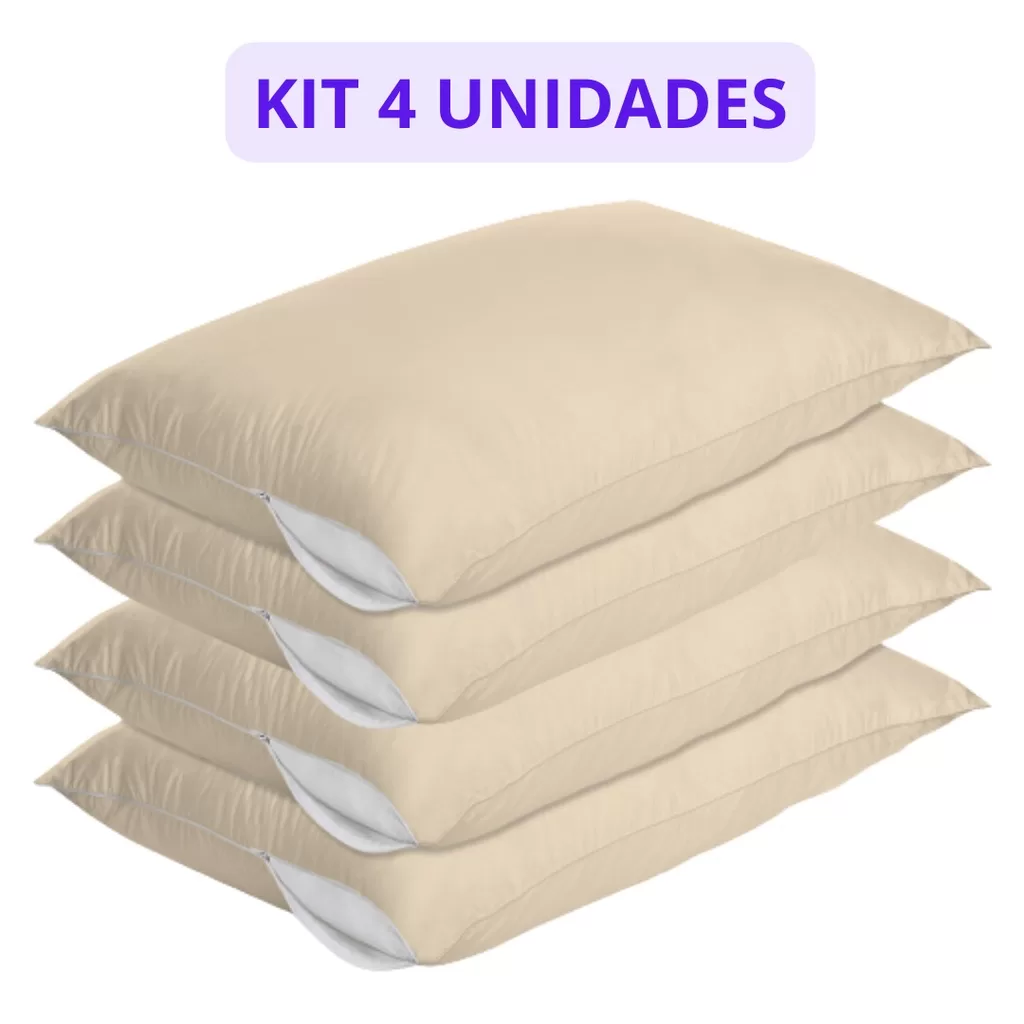 Kit 4 Capas Protetoras Fronha Travesseiro com Ziper Anti Ácaro Proteção Completa – Várias Cores