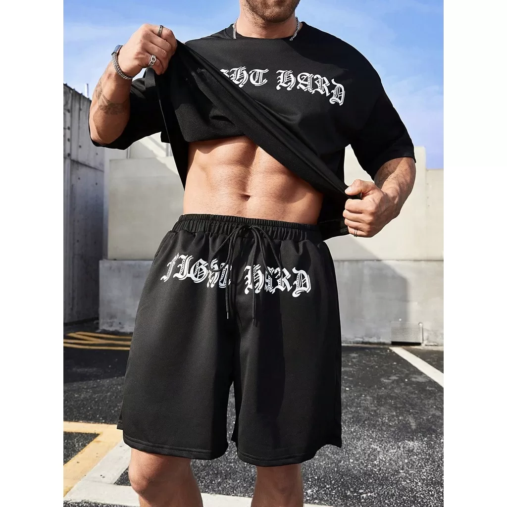 conjunto masculino trap streetwear camiseta oversized bermuda masculina letras