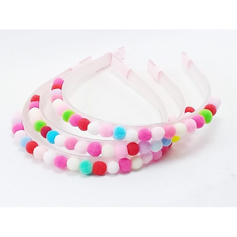 Tiara mini pompom Arco-Íris decorada artesanal &#