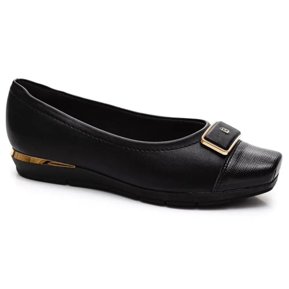 Sapato Piccadilly Salto Baixo Feminino – Preto e Dourado