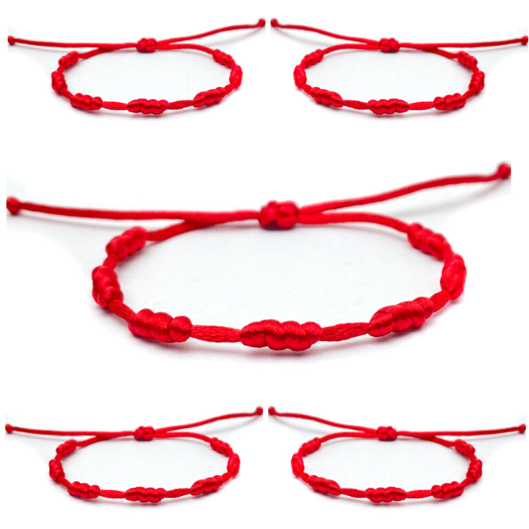 Kit 5 Pulseiras Vermelha 7 Nós Kabbalah Proteçã