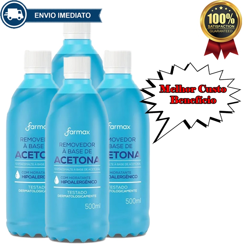 Removedor de Esmalte com Acetona Farmax 500ml, 200ml,100ml, Algodão de 250g