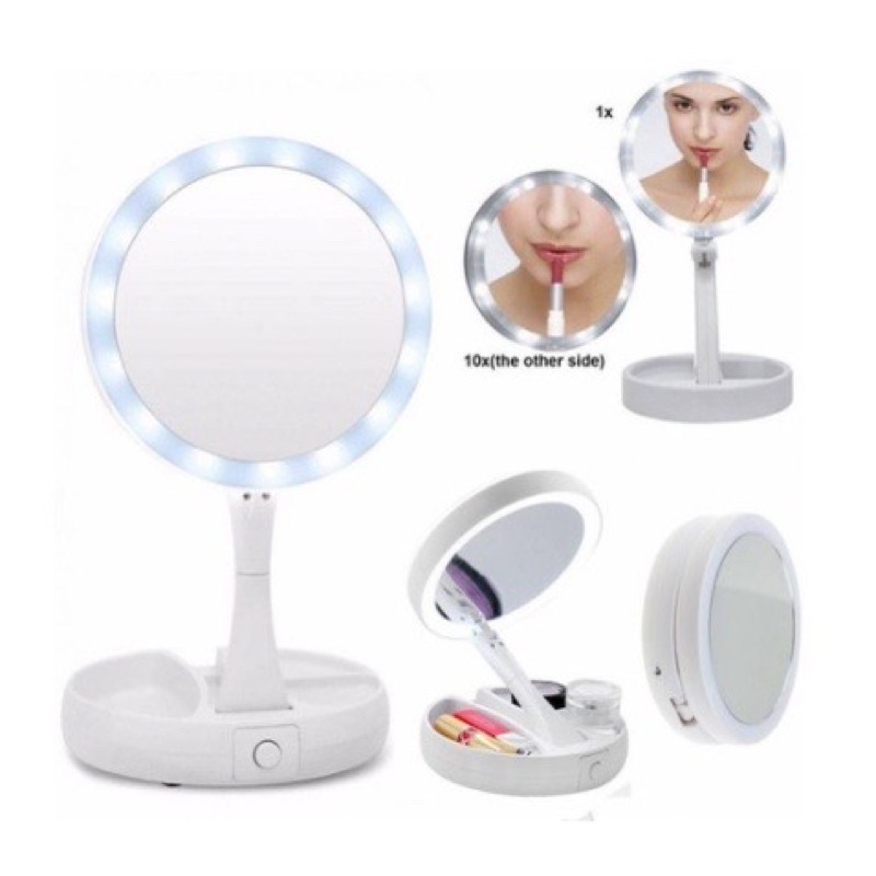 Espelho com Led De Mesa Com Aumento 10x Led luz Dobrável Portátil Para Maquiagem