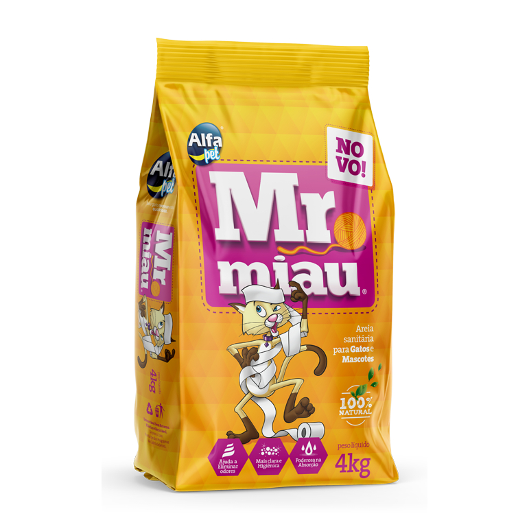 Areia Sanitária Mr Miau Alfapet Para necessidades do Gato – 1 pacote de 4kg