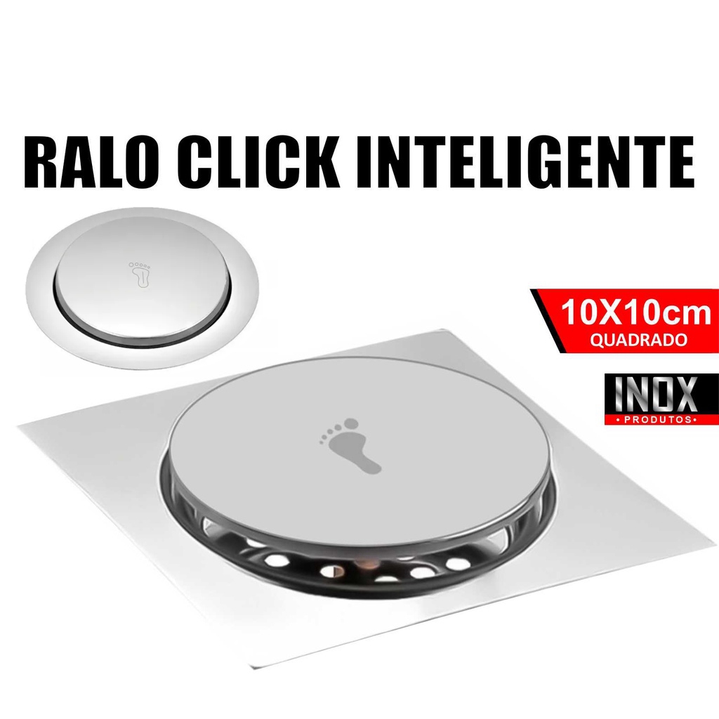 Ralo Click Inteligente 10×10 Cm Quadrado Redondo Inox Cromado – Veda Cheiro Banheiro Casa Cozinha