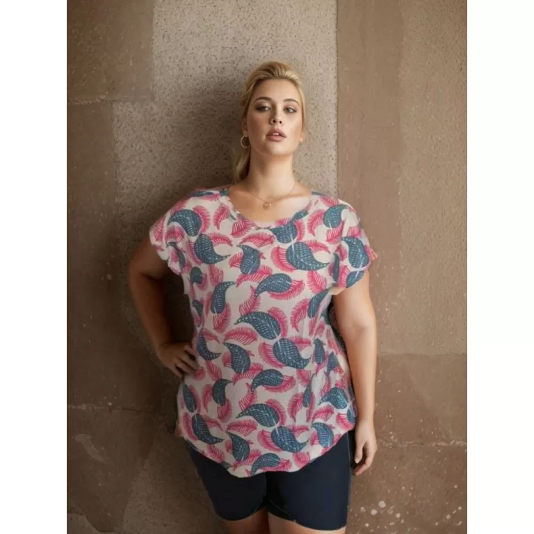 Blusa Feminina manga curta estampada plus size 