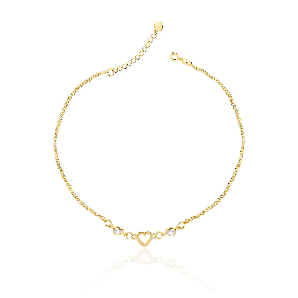 Tornozeleira com Pingente Corações Detalhe Pedras Zircônia