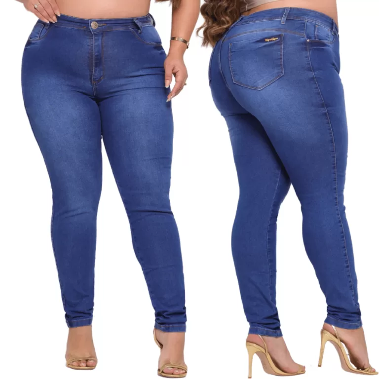 Calça Jeans Feminina Plus Size Cintura Alta Skinn