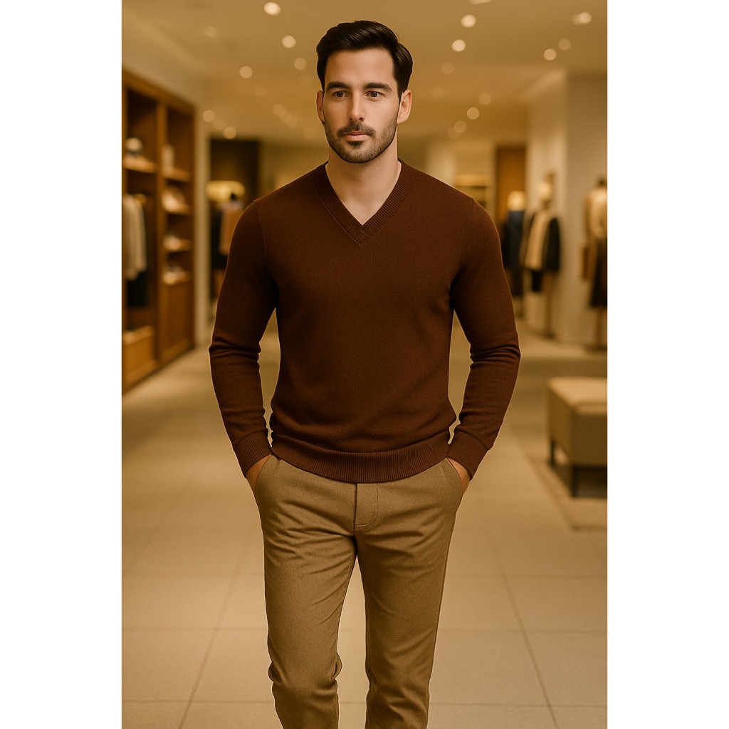 Blusa Suéter Masculina de Frio | Suéter Masculino | Pullover de Tricot Inverno Manga Longa Gola V