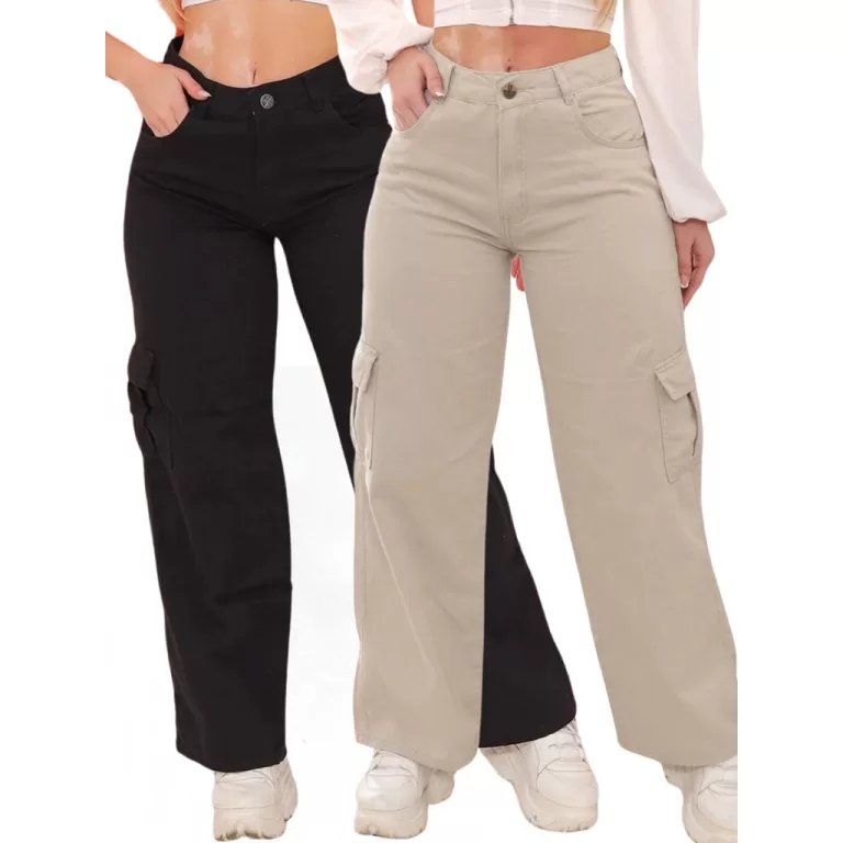 Kit 2 Calça Jeans Cargo Bolsos Laterais + 5 Cores