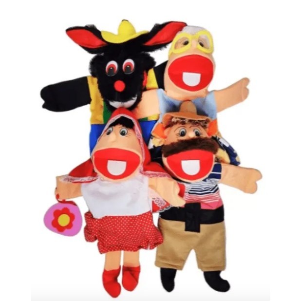 Fantoches Chapeuzinho Vermelho kit com 4 personage