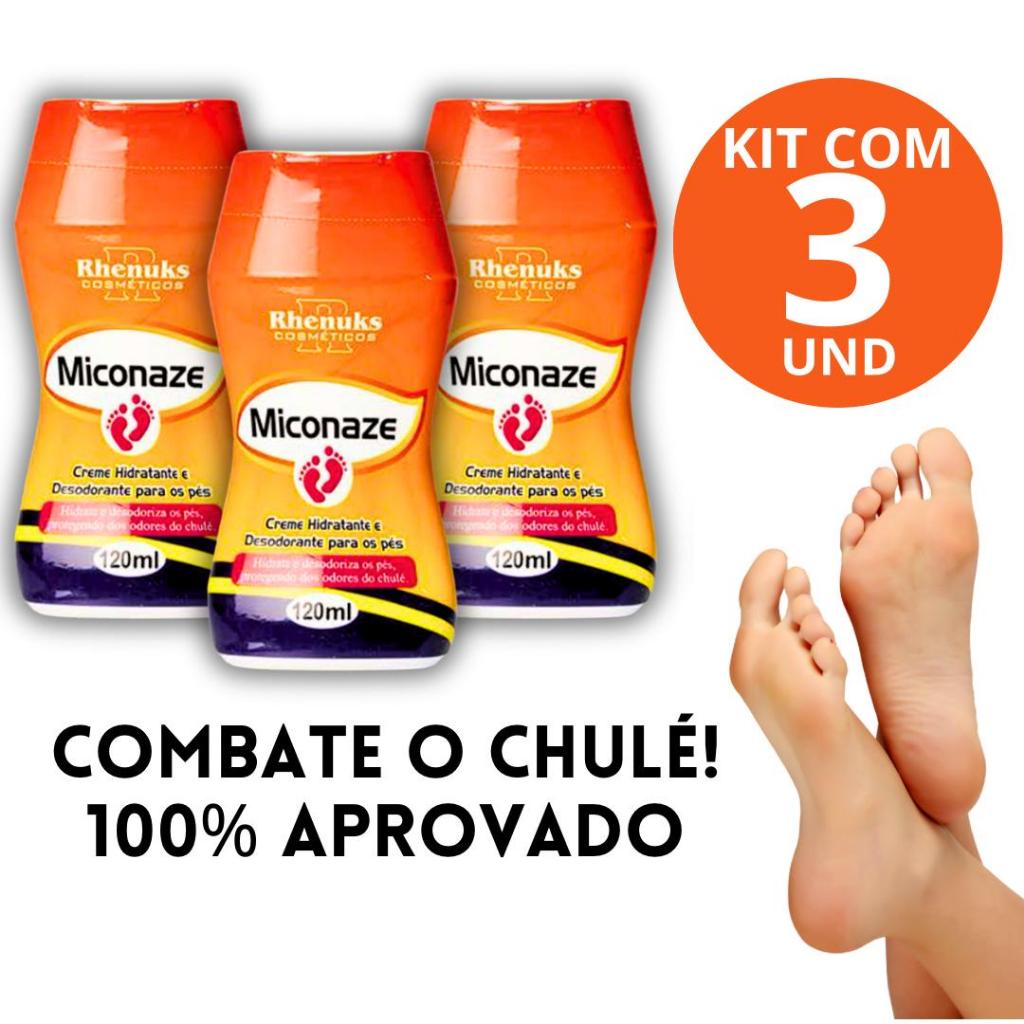 3 Und Creme Miconaze Remove Rachadura Chulé Desodorizante  Pés Micoses Frieiras Unhas 120ml  Hidrata