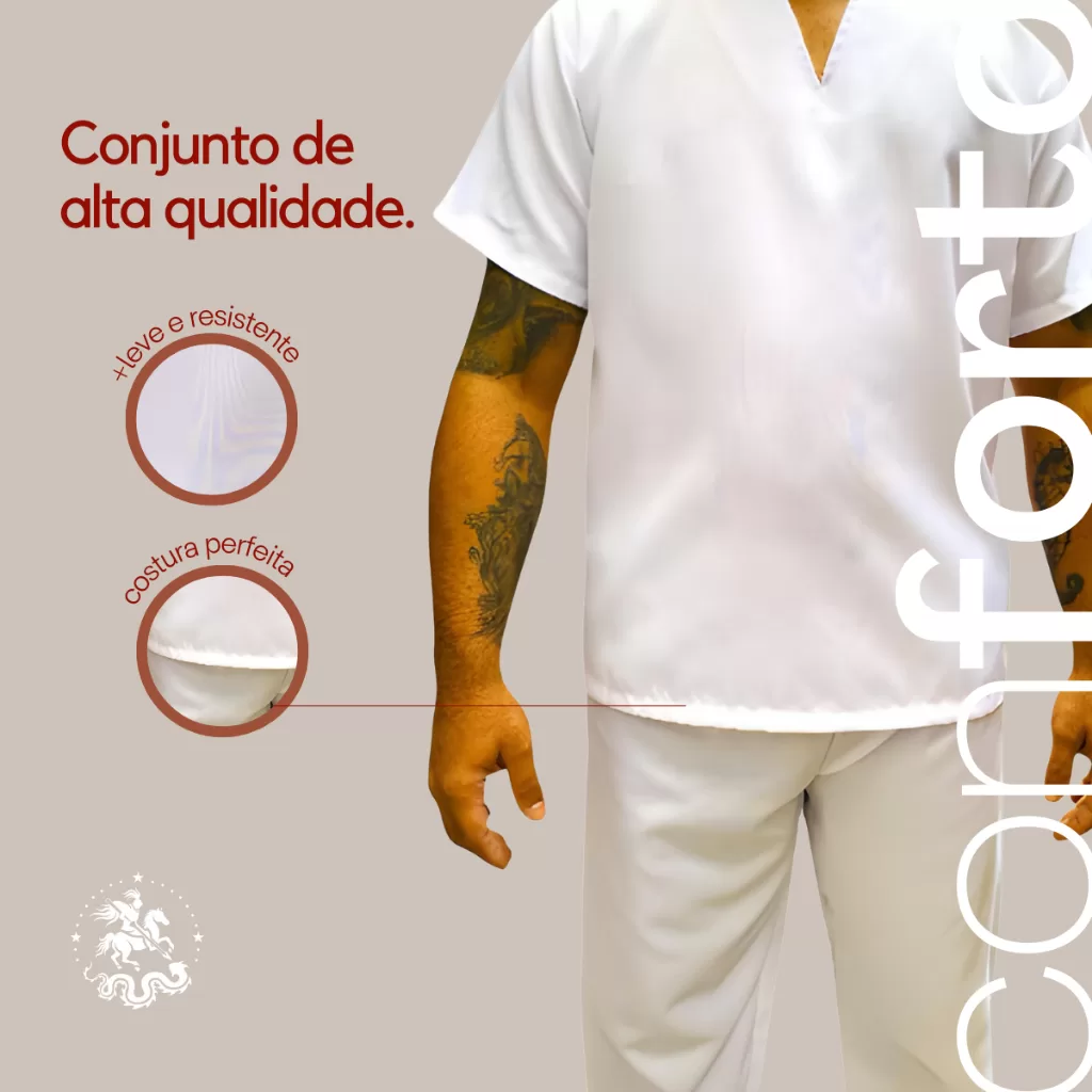 Bata Maga Curta Em Oxford Masculino Branca Candomblé Umbanda