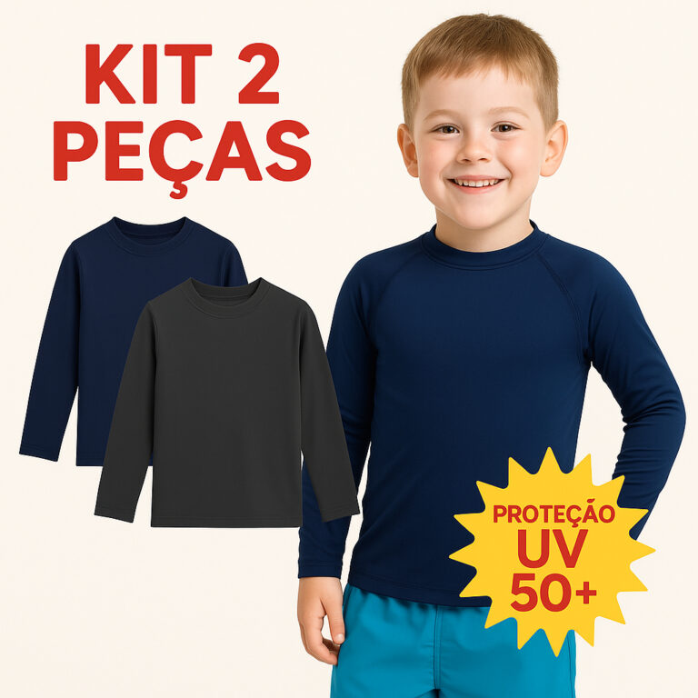 Kit 2 Camisetas Manga Longa UV Infantil Proteção