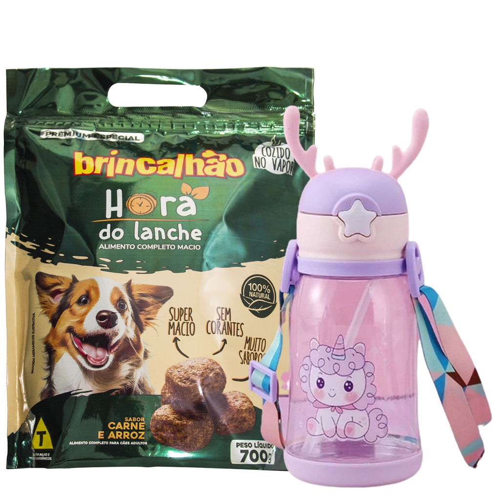 Ração Super Premium Macia Natural Sem Conservantes Hora do Lanche 700g + Brinde Garrafinha