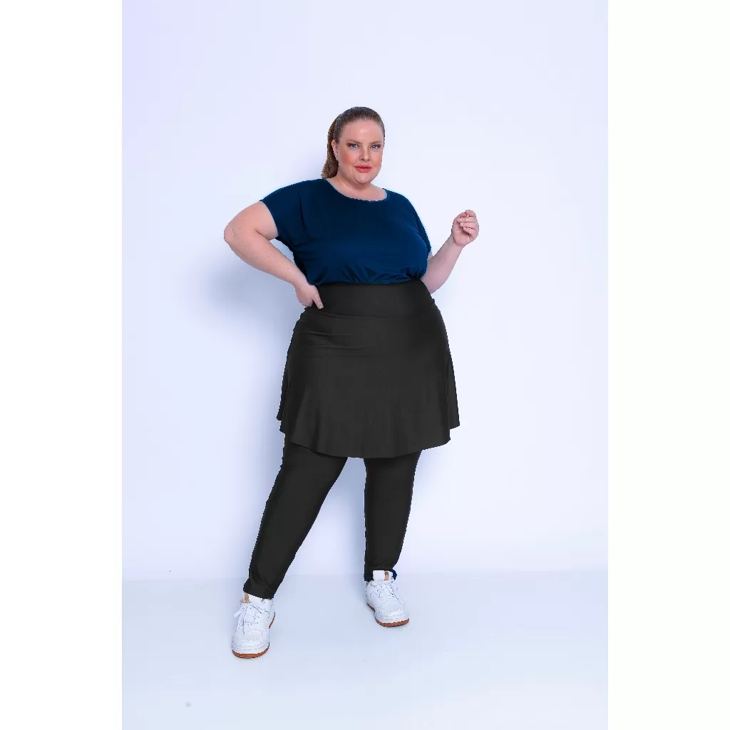 Calça Legging Saia Com Bolso Feminina Plus Size Para Academia Roupa Modestia Para Treino G1 e G2
