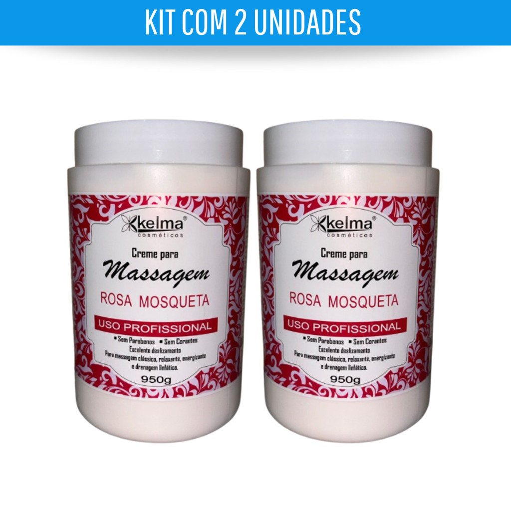 KIT COM 2 KELMA CREME HIDRATANTE DESODORANTE CORPORAL ROSA MOSQUETA MASSAGEM 950G