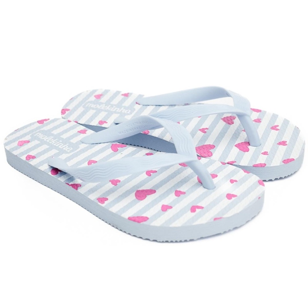 Chinelo Infantil Molekinha Coração Menina – Azul e Branco