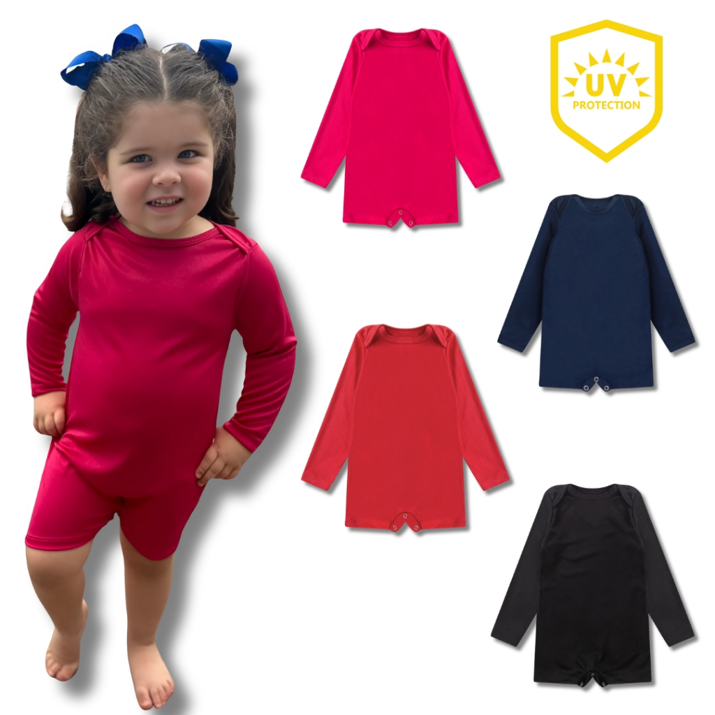 Kit 2 Bodys Bebê Proteção UV50+ Manga Longa Romper Moda Praia Piscina Proteção Solar