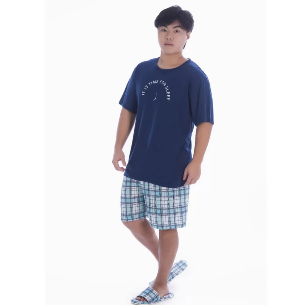 Pijama Masculino Juvenil Manga Curta Xadrez Malha Premium Verão