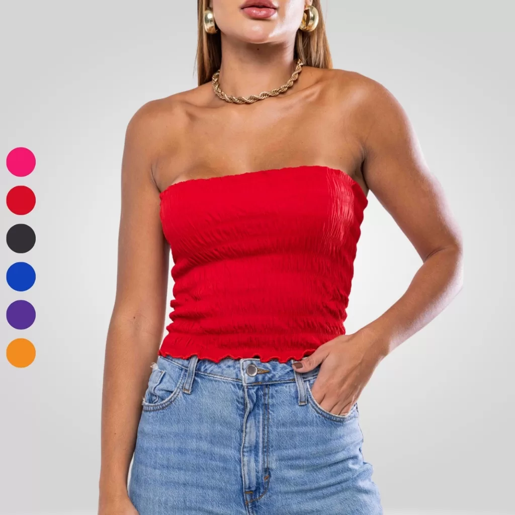 Blusa Feminina Top Tube Faixa Plissado Liso Básico