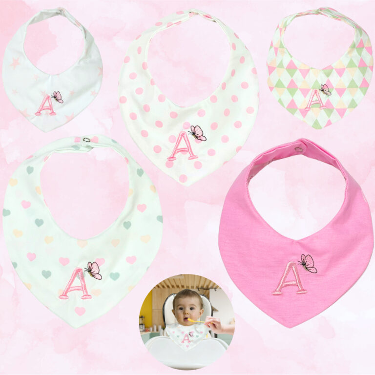 Kit 5 Babador Bandana Personalizado Inicial Do Nom