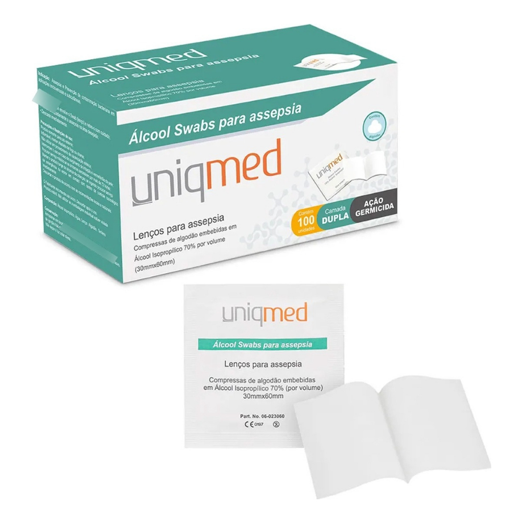 Álcool Swab Para Assepsia – 100 Unidades Uniqmed