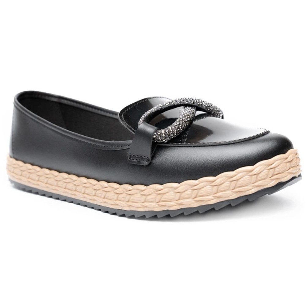 Slip On Moleca Casual Strass Feminino – Preto