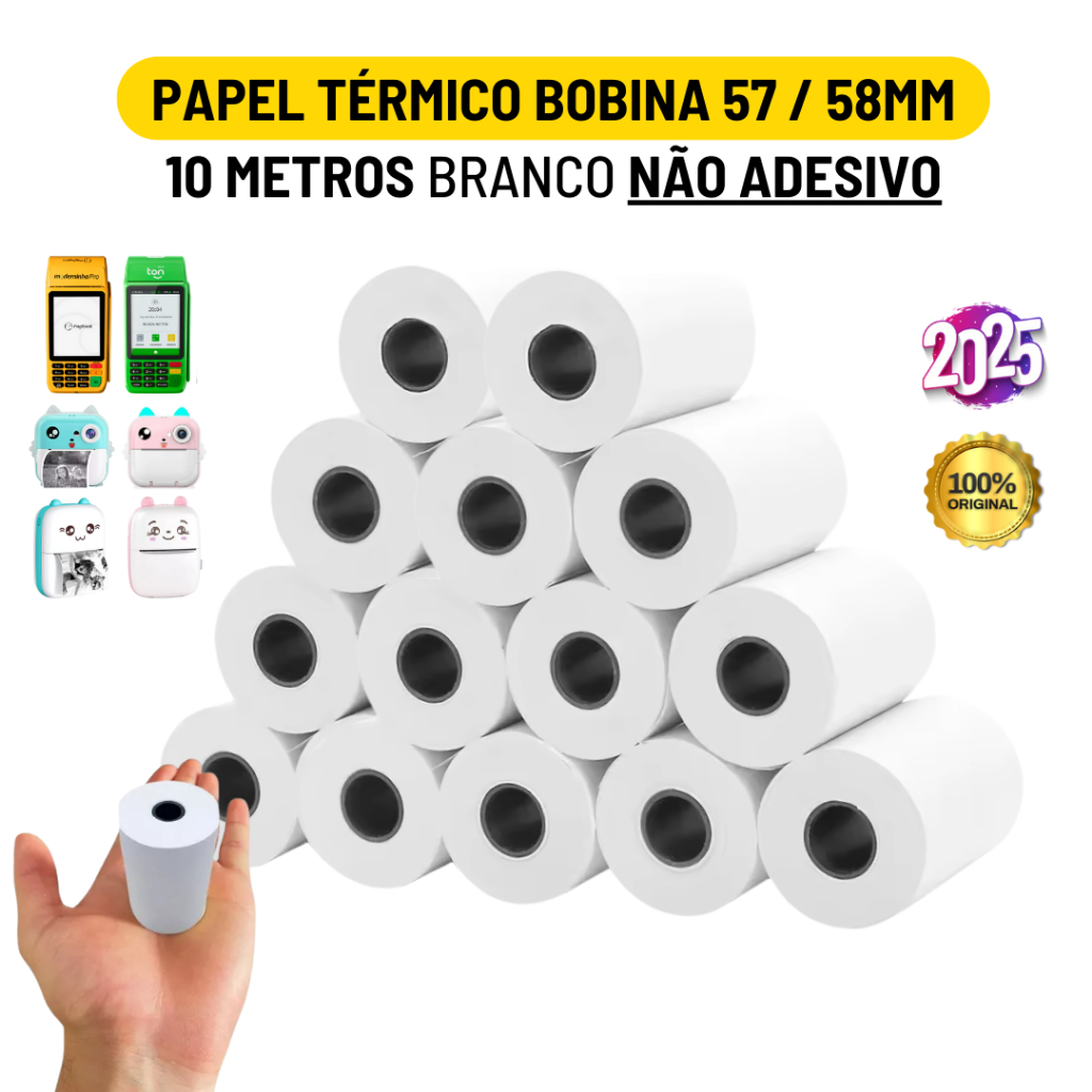 Bobina Térmica Rolo De Papel Branco Refil Para Mini Impressora Portátil e Câmera Instantânea