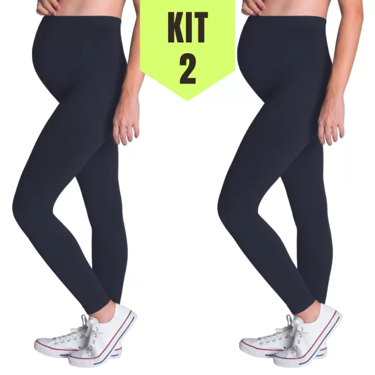 Kit 2 Peças: Calça Gestante Legging Com Suporte 