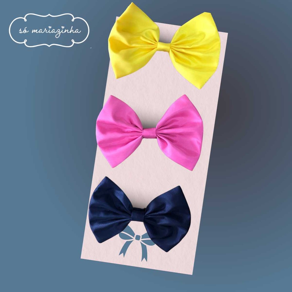 kit Laço Decorativo de Cabelo Com 3 unidades: Amarelo, Rosa Chiclete, Azul Marinho REF40201
