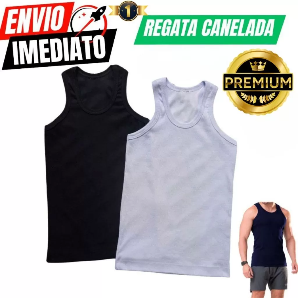 Kit C/2 Regata Premium canelada Masculina Modelo Americano  fitness academia casual Algodão e Elasta
