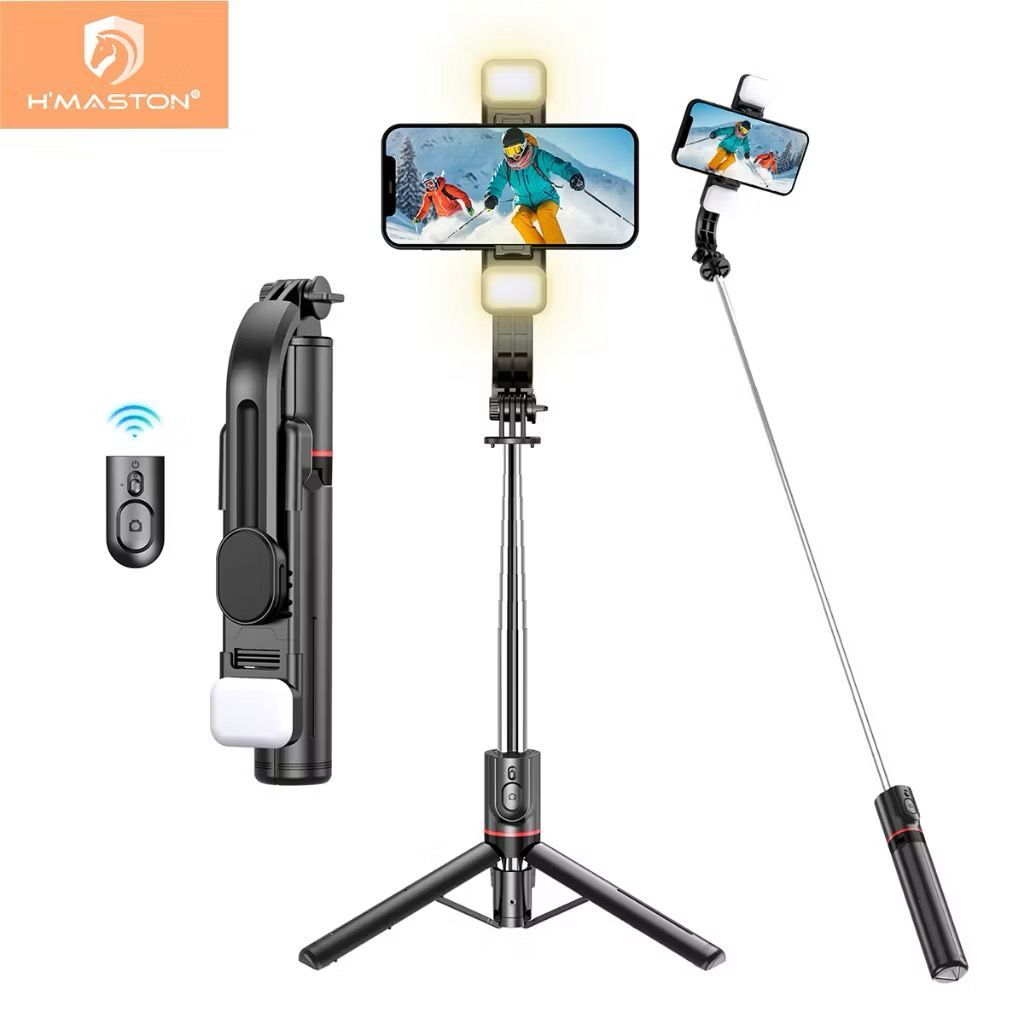 Hmaston ZP13/15/16/23/24 Bastão Tripé Pau De Selfie Suporte Celular Com Controle 70cm/100cm com led