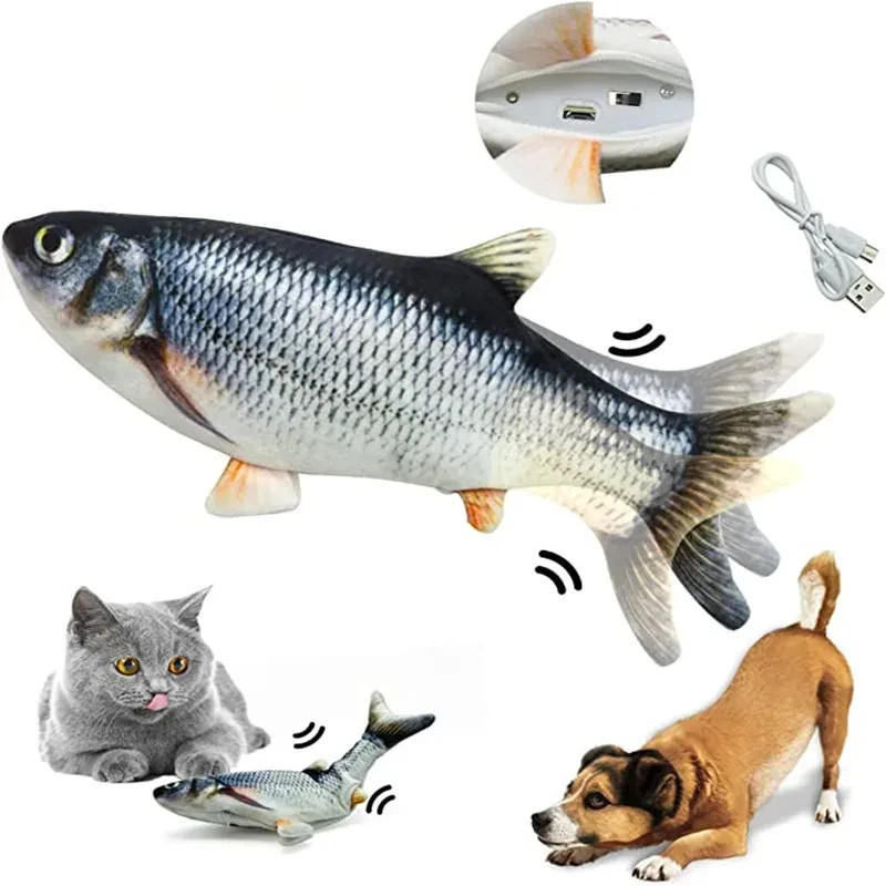 Brinquedo Peixe Interativo para Gatos e Cães com Sensor de Movimento Realista Recarregável USB Pet