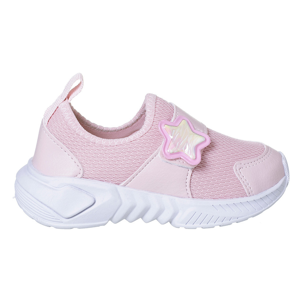 Tênis Infantil Feminino Menina Calce Fácil Fecho Contato Estrela Rosa Escolar Confortável