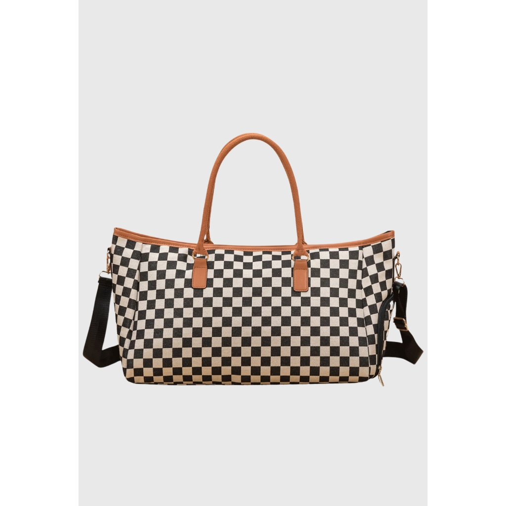 Mala de Mão Bolsa Transversal Tamanho Grande Estampa Xadrez Bolsa Emo