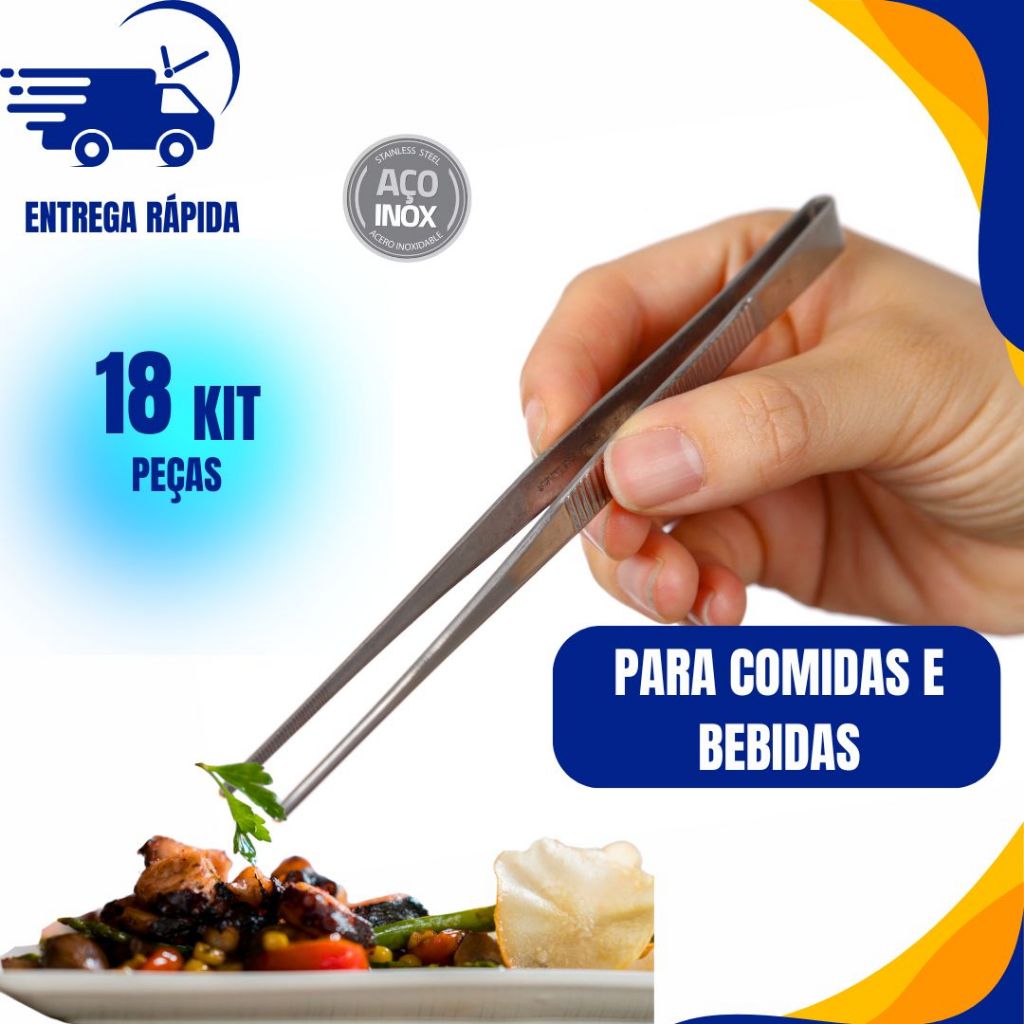 KIT 18 Pinça Culinária de 30cm Aço Inox Precisão
