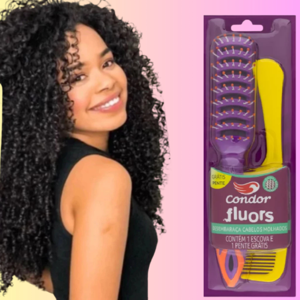 Escova de Cabelo e Pente Fluors, Condor, Rosa/Roxo – Desembaraça Cabelo Molhado Premium