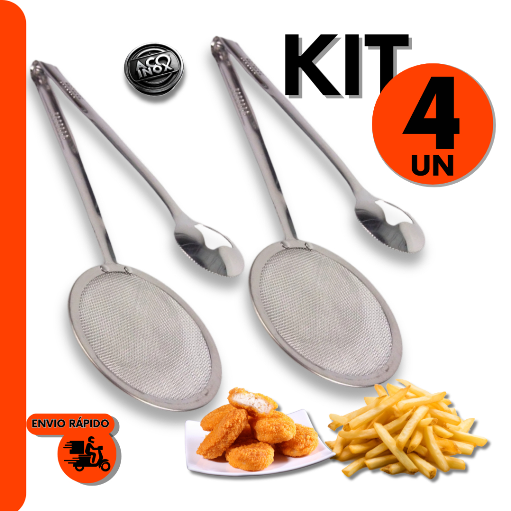 Kit Escumadeira Pescadora Inox Para Agua Quente Fritura Para Restaurante Cozinha e Bar