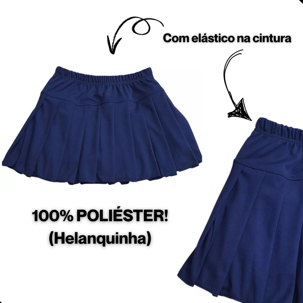 Short Saia Infantil Juvenil Liso Escolar Meninas Uniforme Tamanho 2 ao 16